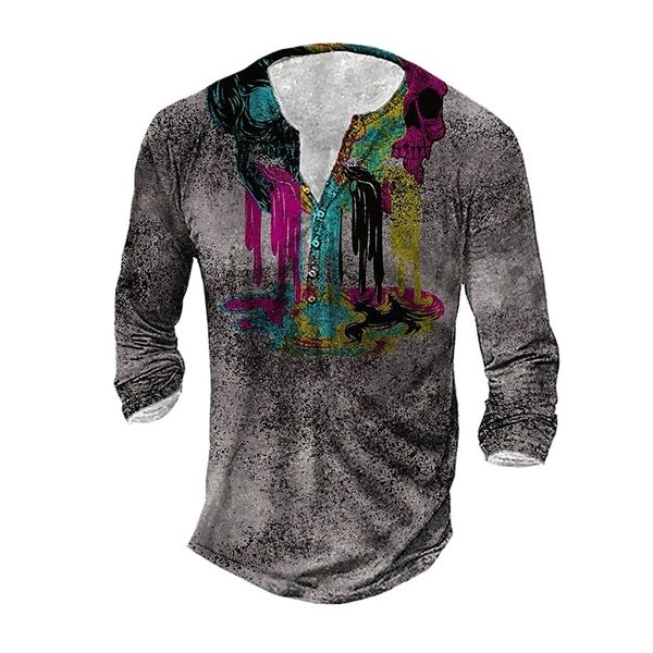

men's henley shirt tee t shirt 3d print graphic oil painting plus size henley daily sports button-down print long sleeve basic casual, White;black