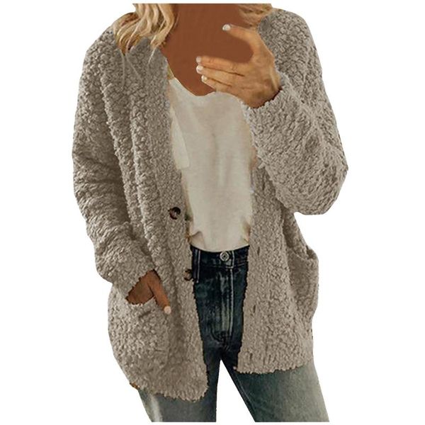 Jackets femininos feminino Casual PLUS PLUSH POLOS DE PLUSH BOTUNS DE CARCUDIGAN CACATWOMENS