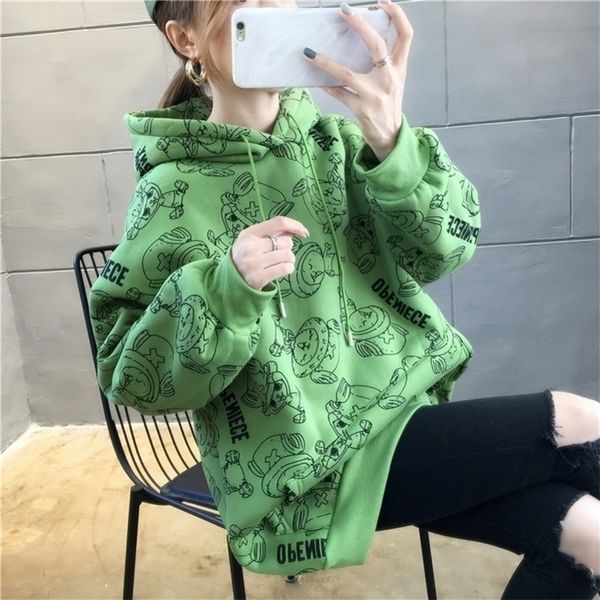 

anime hoodie women girls harajuku orange avocado kpop sweatshirt tony tony chopper printed hooded oversized hat coat y200610, Black