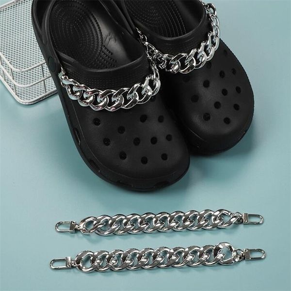 

1pcs shoes charms gold silver bling black chain shoe diy metal decoration pendant buckle for gifts shoelace accessories 220708, White;pink