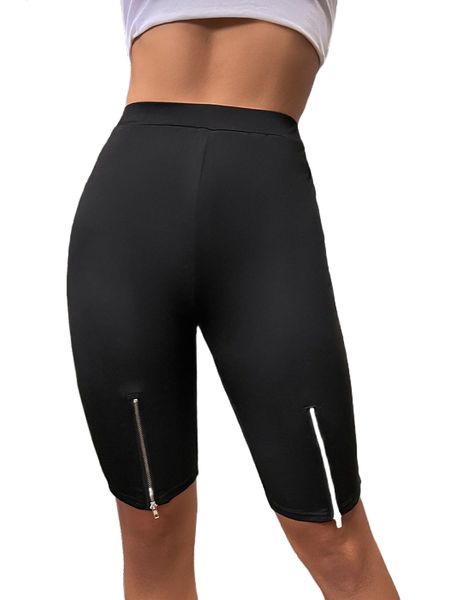 

zip hem biker shorts 65in#, White;black