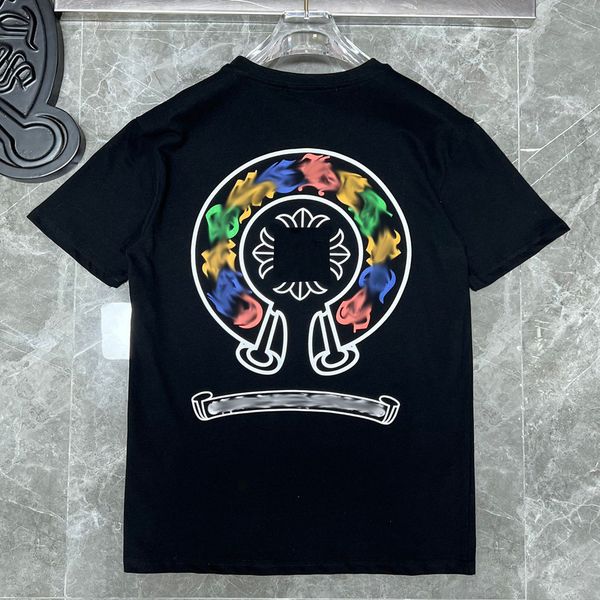 

luxury mens summer t shirts brand ch man t-shirt horseshoe flower tees classic cross sanskrit letter short sleeve designer tshirts women shi, White;black