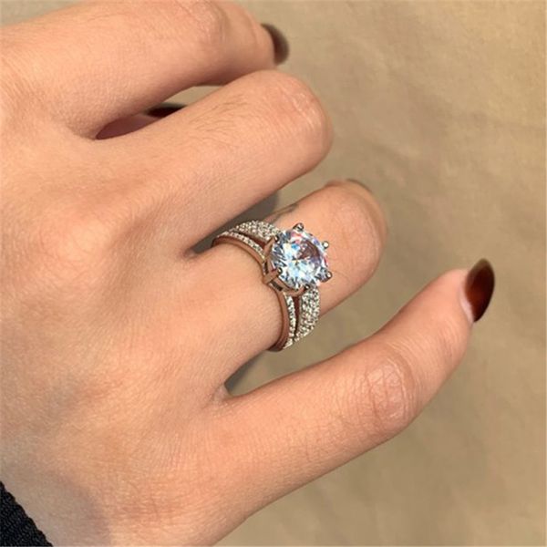 Einzigartiger Luxus-Ring-Schmuck, Eheringe aus echtem 925er-Sterlingsilber, Krappenfassung, weißer 5A-Zirkonia-Diamant, Edelsteine für Frauen, Verlobungsring, Größe 5–10, mit Box