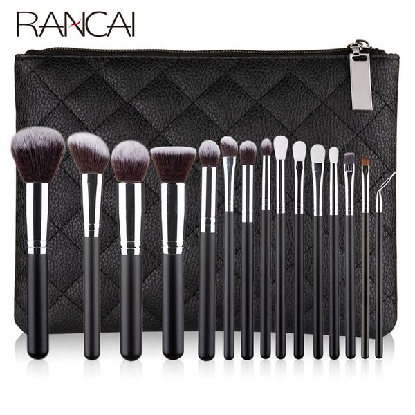 

rancai 10 15pcs professional make up brushes set makeup power brush make up beauty tools soft synthetic hair with leather case 220621