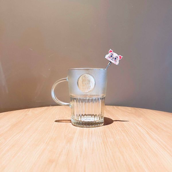 

starbucks cup 2022 new year gift three-dimensional relief tiger head glass mug with mixing stick drinking cup
