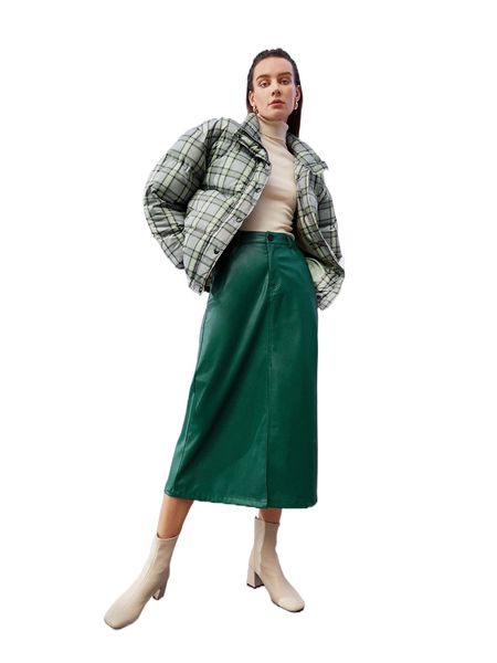 

split thigh pu leather skirt w5cg#, Black