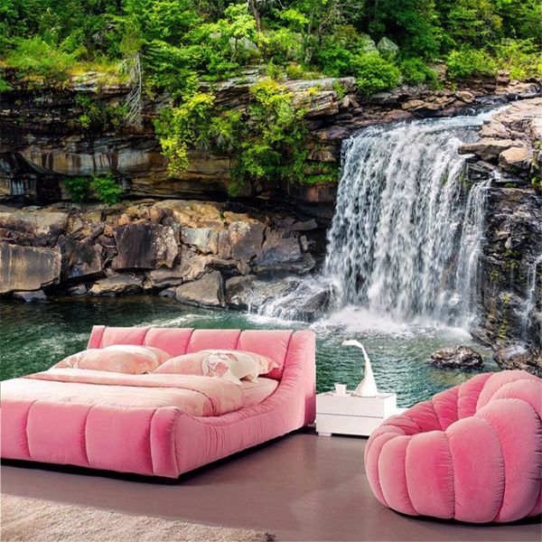 

3d wall murals wallpaper Waterfalls Stones Nature wallpaper living room tv sofa wall bedroom photo wallpaper, Green