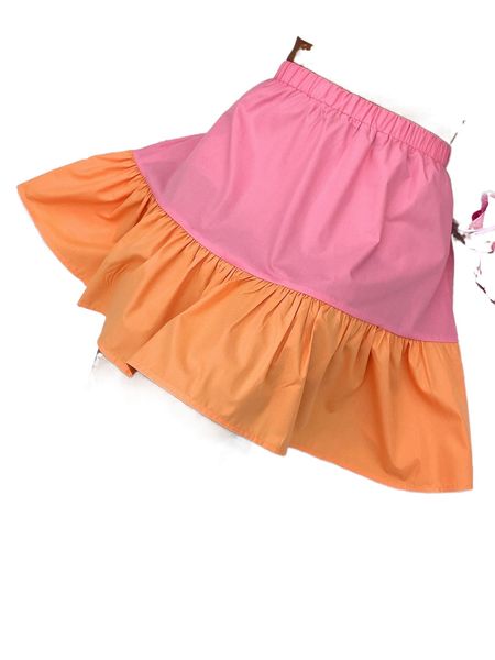 

colorblock ruffle hem skirt 54wj#, Black