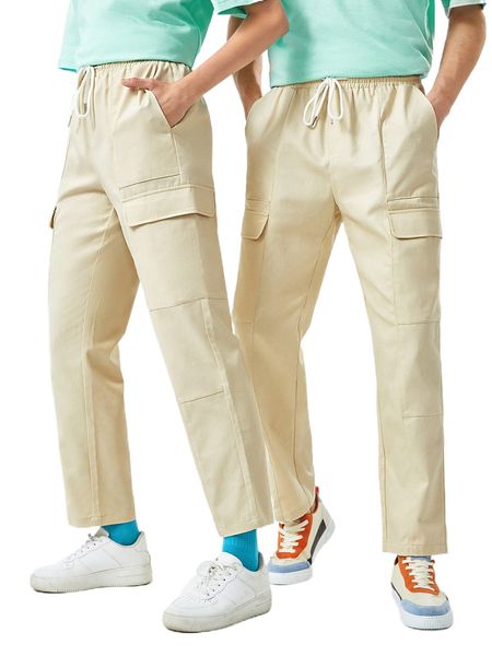 

1pc slant pocket drawstring waist pants z6en#, Black