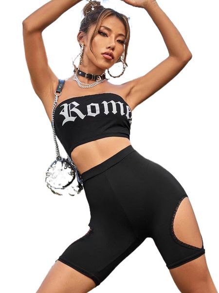 

cut out contrast lace biker shorts y3lf#, White;black