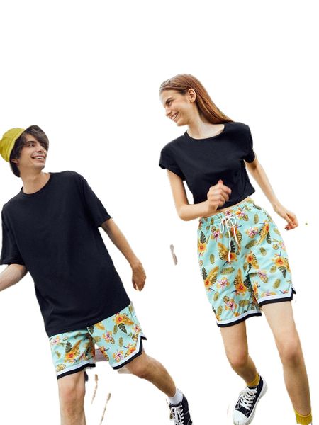 

romwe 1pc tropical graphic drawstring shorts n2lh#, White;black