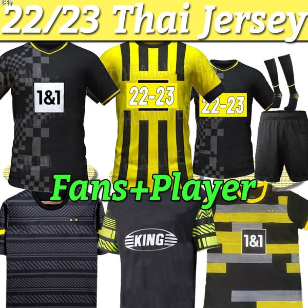 

fans player version dortmund soccer jerseys 21 22 23 haaland reus 4th 2022 2023 football shirt reyna hummels men kids kit uniform full set s, Black;yellow