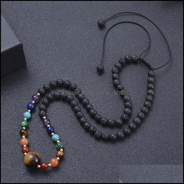 

beaded necklaces pendants jewelry 6mm natural lava stone energy bead handmade rope braided for women girl dhbiu, Silver