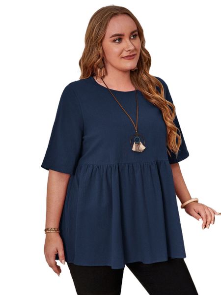 

emery rose plus ruffle hem solid e73b#, Black