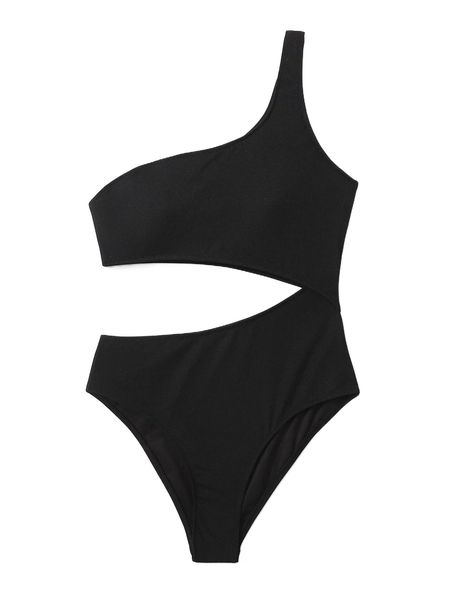 

cut out one shoulder one piece swimsuit l8xs#, White;black