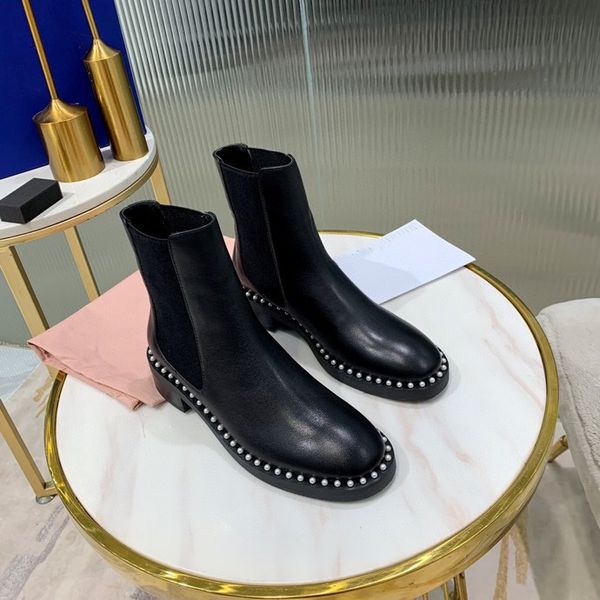 

women's fashion ankle boots design style pearl trim characteristics of beautiful appearance comfortable foot feeling, Black
