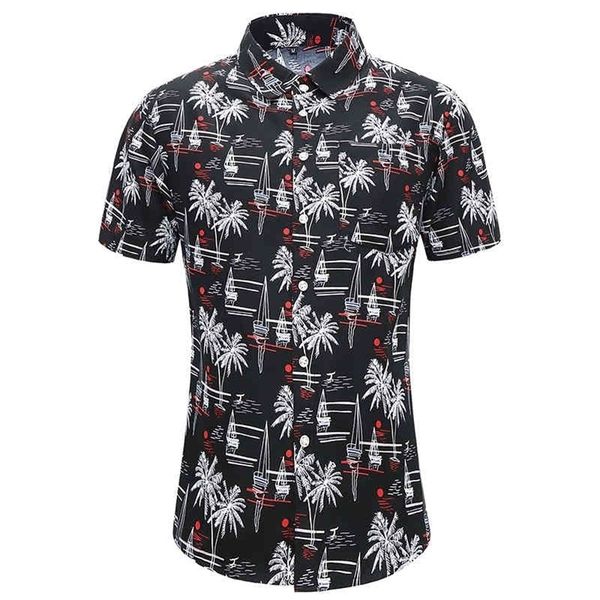

45kg105kg summer new beach island sailing printed shirt short sleeve button down hawaii shirts 4xl 5xl 210412, White;black