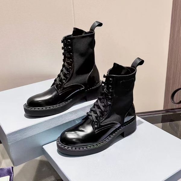 

classic women's short boots ankle military combat leather cow motorcycle flat bottom lace up martin boots, Black