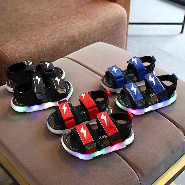 

summer children led sandals lighting kids shoes glowing sport sandals for boys and girls flashing toddler soft beach shoes 2-6y g220512, Black;red