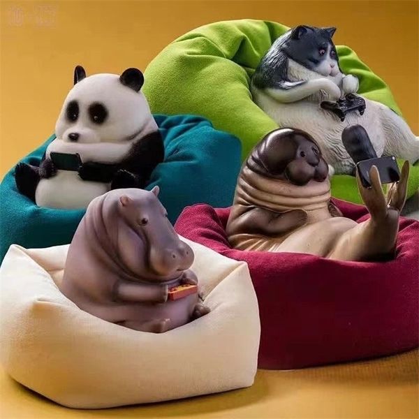 Spielzeug Faultier Nilpferd Nashorn Schwein Panda Katze Elefant Eisbär Seelöwe Tierornamente Sofa Tier Blindbox Dekor 220520