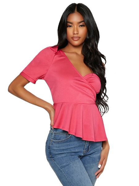 

one shoulder puff sleeve ruffle hem s4hh#, White