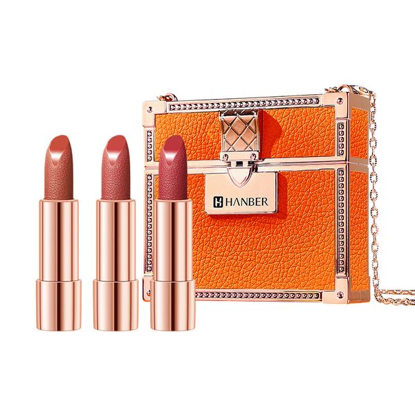 

chain leather bag lipstick set 3 colors matte velvet moisturizing lipgloss waterproof no fade easy to wear lip make up tool gift