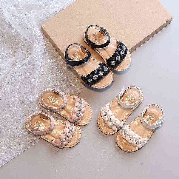 Bebek kızlar Kore sürümü siyah örgü sandaletler çocuklar yürümeye başlayan çocuk çocuk pembe prenses elbise plaj ayakkabıları 1 ila 7 yıl 21-30 g220523