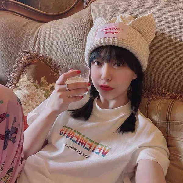 

ins fashion brand witterment vetements short sleeve t-shirt vtm rainbow candy letter printing loose for men and women, White;black