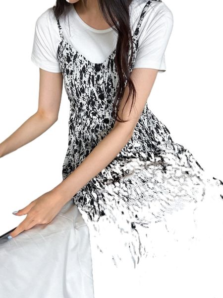 

dazy allover print cami dress without tee b5zq#, Black;gray