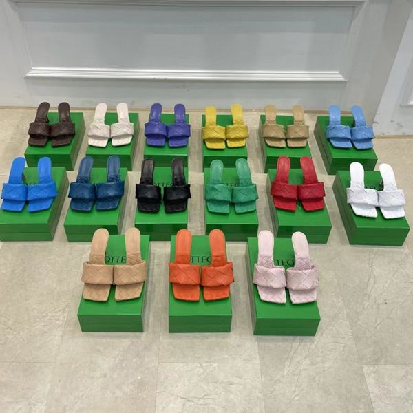 

heeled sandals slippers women casual wear plaid summer heels botteges lady shoe large size 40/41/42 solid color black/green/white luxury des