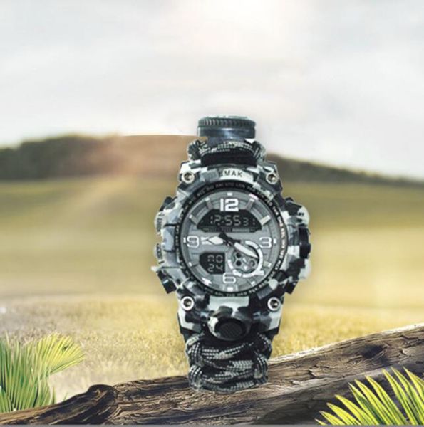 

em-02651 men's electronic wristwatch outdoor multifunction emergency survive flashlight laser compass mountaineering wristwatches with, Slivery;brown