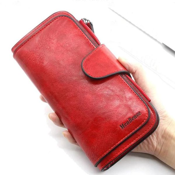 

2022 new womens wallet made of leather wallets three fold bag vintage women purses mobile phone purse female coin purse carteira feminina ba, Red;black