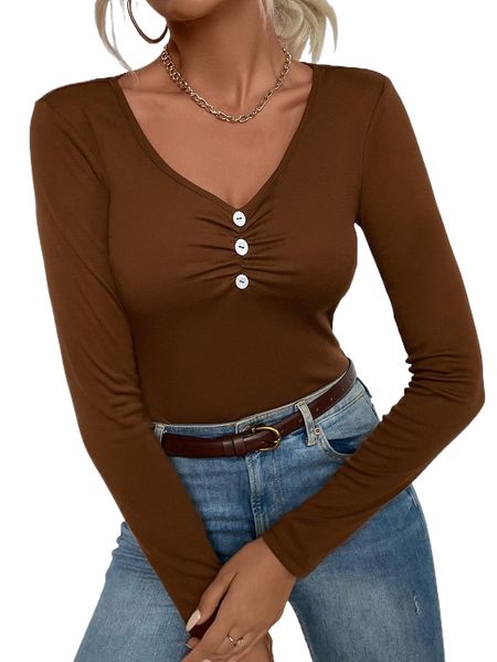 

button front solid tee o7ik#, White