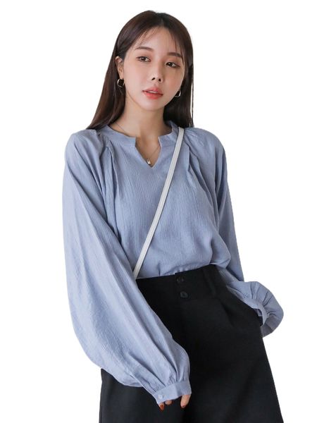 

dazy notched neck lantern sleeve blouse n5bo#, White