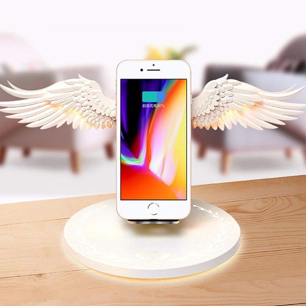

10w qi wireless charger stand with led night light angel wing fast wireless charging holder for apple iphone 13 12 samsung