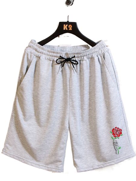 

romwe guys hand skeleton & floral print drawstring shorts k7kd#, White;black