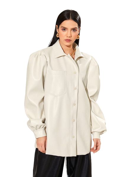 

x riza rehmani patch pocket gigot sleeve coat e53e#, Black