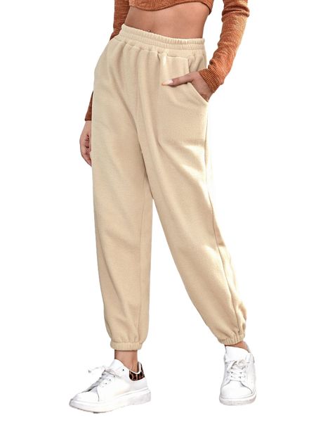 

solid high waist fleece sweatpants r4dz#, Black;white