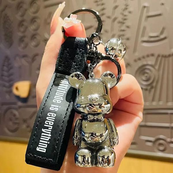 

designers keychain gradient bear fashion trend male exquisite keychains cute bag pendant cartoon couple bear, Silver