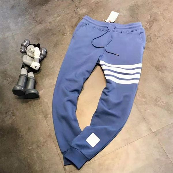 

2022 factory wholesale new high version spring and summer fashion sky blue striped casual simple drawstring terry pair pants xg93, White;black