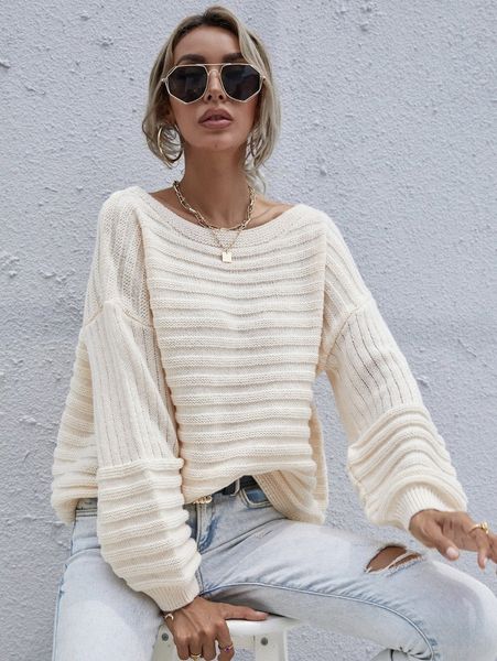 

solid drop shoulder sweater g5s8#, White;black