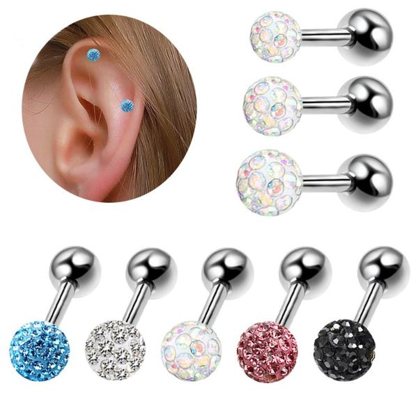 Stud 1Pair 0,8x6mm haste 4mm Crystal Ball Piercing Ear Cartilage Brincos Tragus para Mulheres Nariz Ring JewelryStudystud