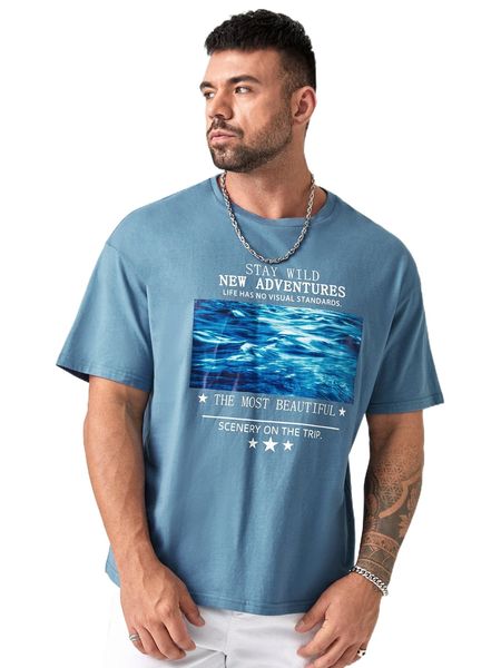 

extended sizes men slogan & star print tee c2ws#, White;black