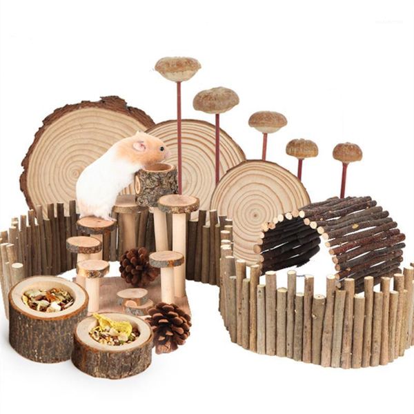 Forniture per piccoli animali Recinzione per criceti in legno Orso dorato Chipmunk Ratto nano Giocattoli per animali Gabbia Log paesaggistico