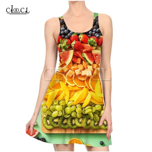 

colorful fruit platter 3d print fashion casual summer women dresses slim sleeveless beach dress 220617, Black;gray