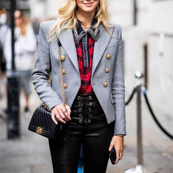 

b107 women's designer blazers clothing tide brand high-quality retro fashion designer gray series jacket lion double-breasted slim plus, White;black