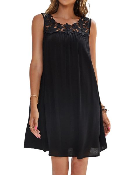 

guipure lace panel dress h0r0#, Black;gray