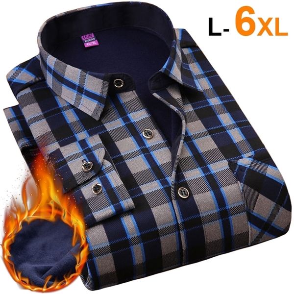 Autunno Inverno Mens Manica Lunga Plaid Caldo di Spessore Foderato In Pile Camicia Moda Morbida Camicia di Flanella Casual Plus Big Size L 6XL LJ200925