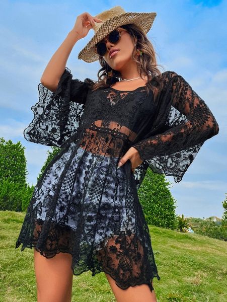 

mesh embroidery cover up d2if#, White;black