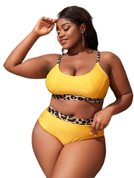 

plus leopard print high waist bikini swimsuit i0ti#, White;black